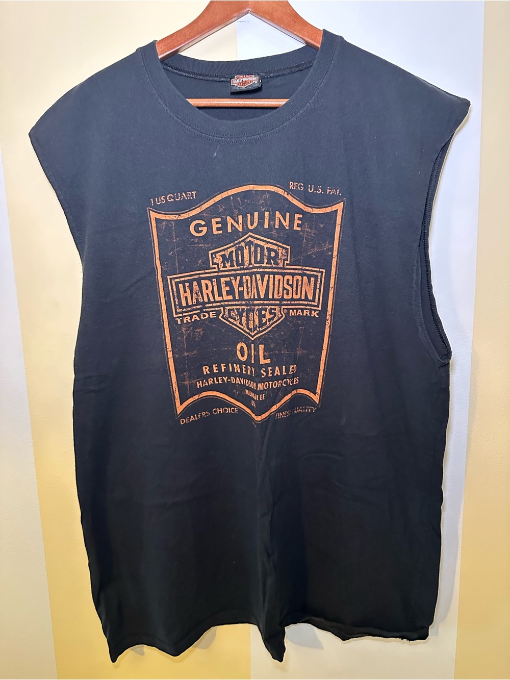 Harley Davidson Oil Can Sleeveless Shirt Hill City South Dakota Black Mens